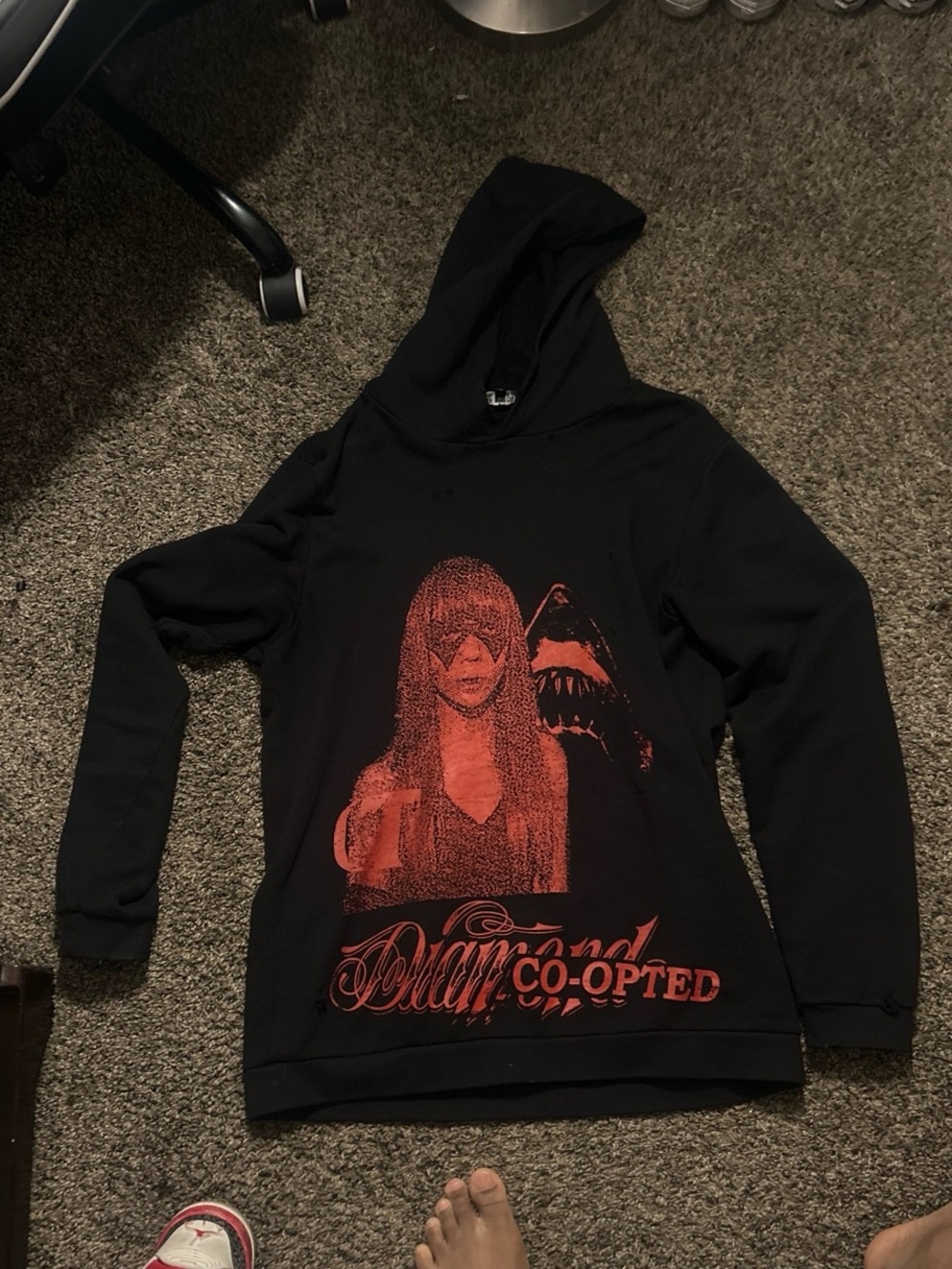 Raf Simons penelope Black Hoodie with Red Graphic Print